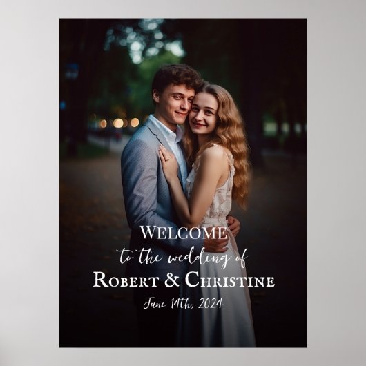 Bruiloft welkomstbord met foto elegant script poster (Voorkant)