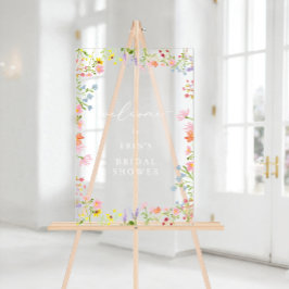 Bruiloft-welkomstbord met rustieke wilde bloemenli acryl bord