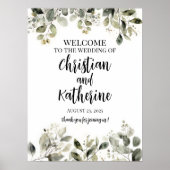 Bruiloft welkomstbord modern elegant groen poster (Voorkant)