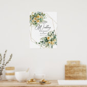 Bruiloft welkomstbord, rozen en groen poster (Keuken)