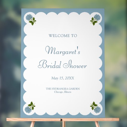 Bruiloft Welkomstbord Stofblauw Hydrangea Acryl Bord (Neutraal)