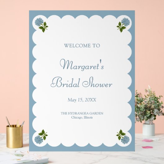 Bruiloft Welkomstbord Stofblauw Hydrangea Acryl Bord (Huwelijk)