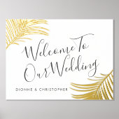 Bruiloft Welkomstbord Tropische Palm Gold Folie Afdrukken (Voorkant)