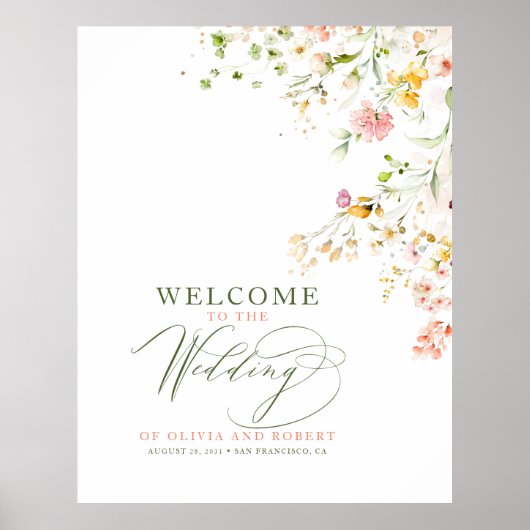 Bruiloft Welkomstbord Zomer Wildbloemen Poster (Voorkant)