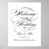 Bruiloft welkomstbord zwart elegante kalligrafie poster (Voorkant)