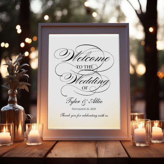 Bruiloft welkomstbord zwart elegante kalligrafie poster