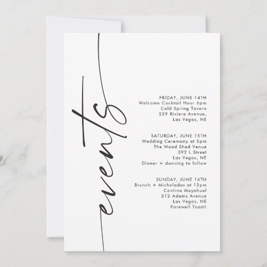 Bruiloft welkomstbrief, bruiloft evenementen Kaart (Achterkant)