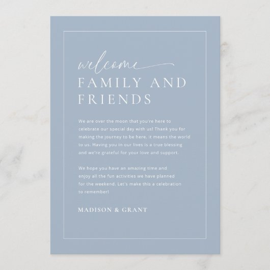 Bruiloft Welkomstbrief & Tijdlijn Routebeschrijvin Menu (Voorkant)