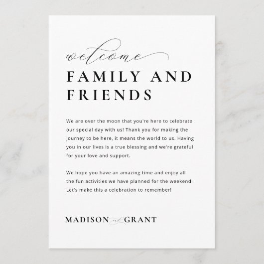 Bruiloft Welkomstbrief & Tijdlijn Routebeschrijvin Menu (Voorkant)