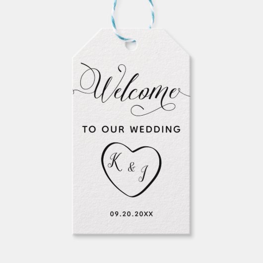 Bruiloft welkomsttas cadeau Labels, kraft & zwart  Cadeaulabel (Voorkant)