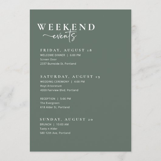 Bruiloft Welkomsttas Letter & Weekend Tijdlijn Kaa Menu (Achterkant)