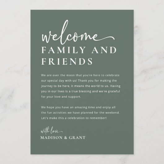 Bruiloft Welkomsttas Letter & Weekend Tijdlijn Kaa Menu (Voorkant)