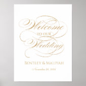 Bruiloft welkomstteken elegante gouden kalligrafie poster (Voorkant)
