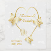 Bruiloft Wijn Etiketten Goudkleurige Hart Vlinder (Enkel label)