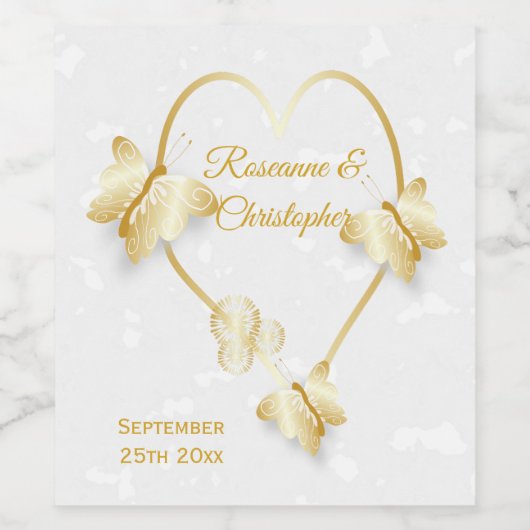 Bruiloft Wijn Etiketten Goudkleurige Hart Vlinder (Enkel label)