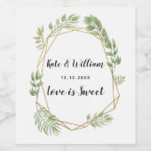 Bruiloft wijn label gebladerte groen blad kristal wijn etiket (Enkel label)