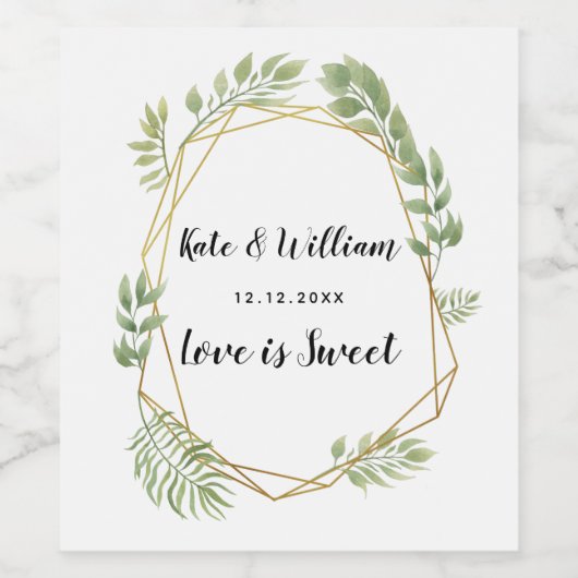 Bruiloft wijn label gebladerte groen blad kristal wijn etiket (Enkel label)