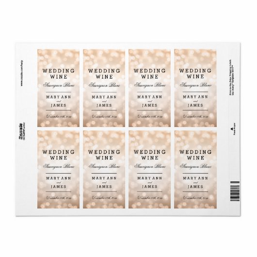 Bruiloft Wijn Label Koper Glitter Lights (Full Sheet)