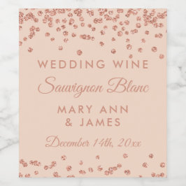 Bruiloft Wijn Label Roos Gouden Glitter Confetti Etiket