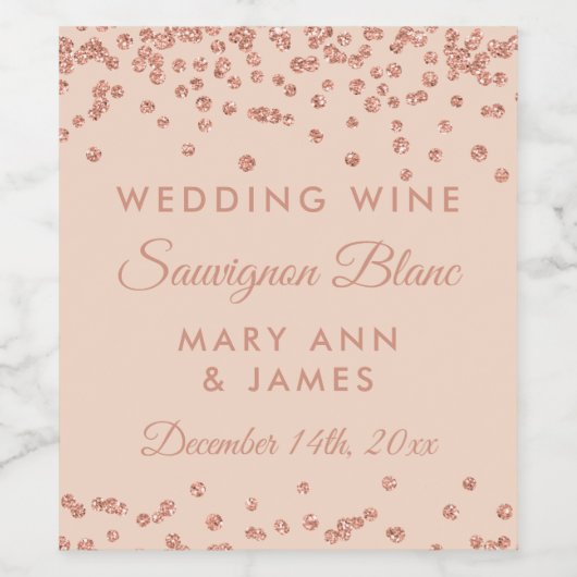 Bruiloft Wijn Label Roos Gouden Glitter Confetti Etiket (Enkel label)
