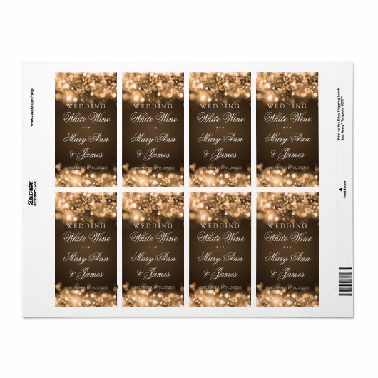 Bruiloft Wijn Label Sparkling Lights Goud (Full Sheet)