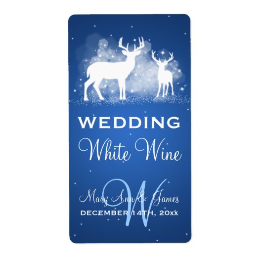 Bruiloft Wijn Label Winter Herten Sparkle Blue (Voorkant)