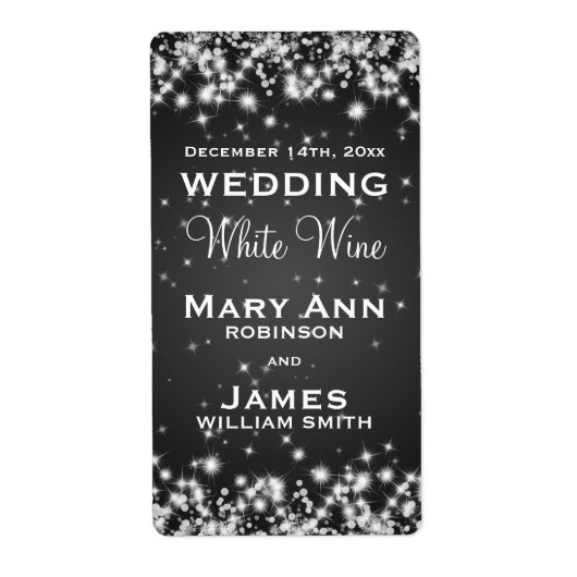 Bruiloft Wijn Label Winter Sparkle Zwart (Voorkant)