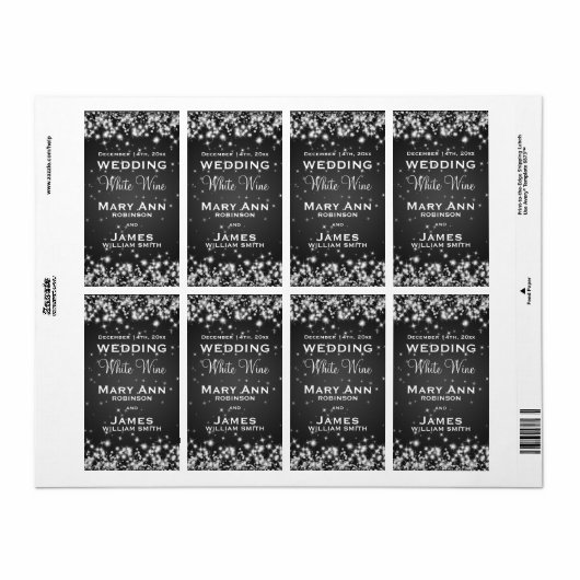 Bruiloft Wijn Label Winter Sparkle Zwart (Full Sheet)