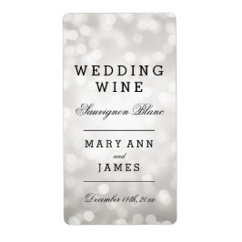 Bruiloft Wijn Label Zilveren Glitter Lights