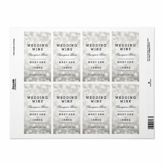 Bruiloft Wijn Label Zilveren Glitter Lights (Full Sheet)
