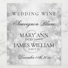 Bruiloft Wijn Label Zilveren Shimmer Lights Etiket