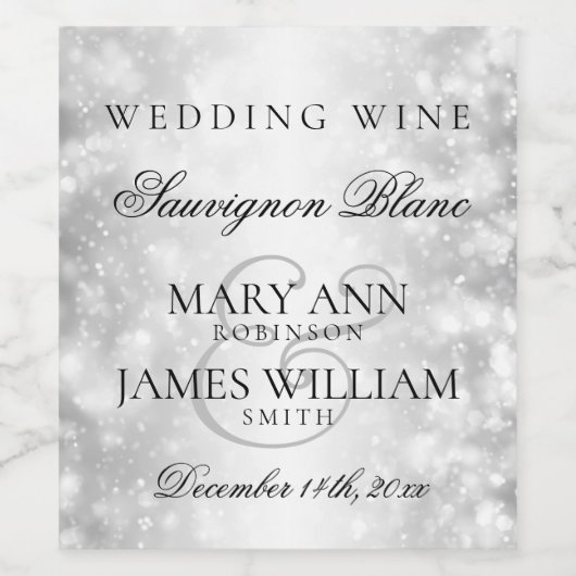 Bruiloft Wijn Label Zilveren Shimmer Lights Etiket (Enkel label)