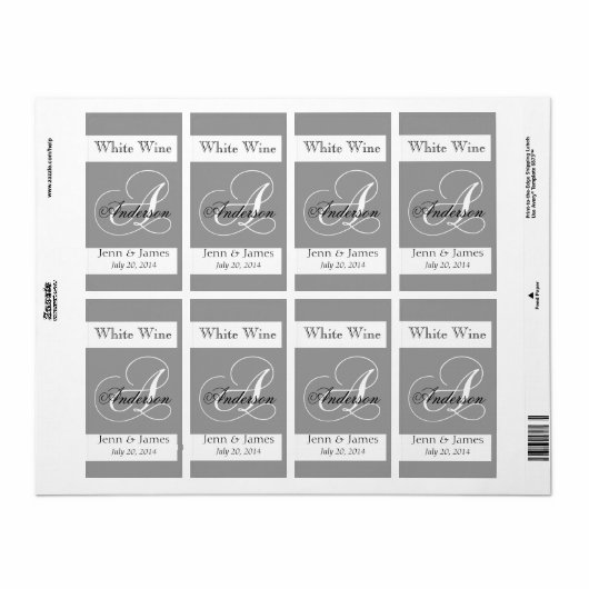 Bruiloft Wijn Labels Zilver Grijs Monogram A (Full Sheet)