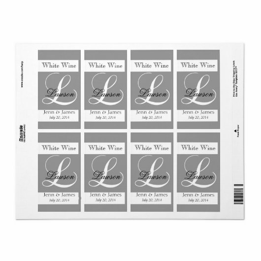 Bruiloft Wijn Labels Zilver Grijs Monogram L (Full Sheet)