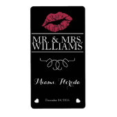 Bruiloft Wijn Tafel Wijnfles Label Lips Glitter (Voorkant)