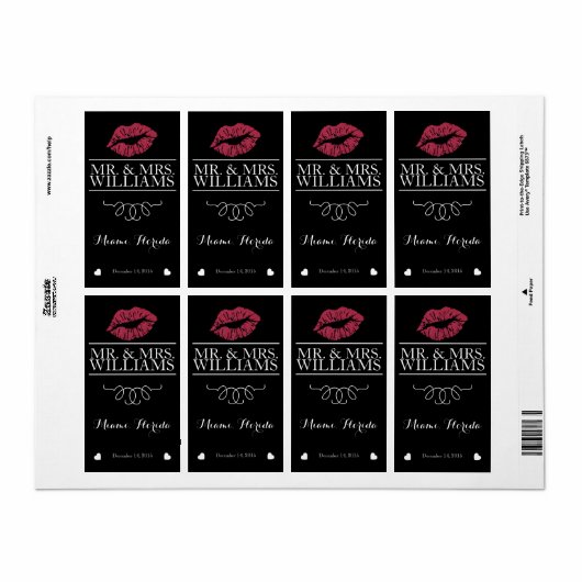 Bruiloft Wijn Tafel Wijnfles Label Lips Glitter (Full Sheet)