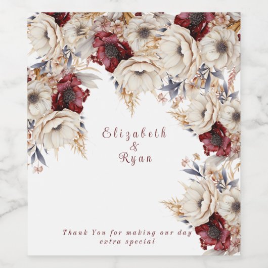 Bruiloft Wijn Wit Bourgondië Bloemen Wijn Etiket (Enkel label)