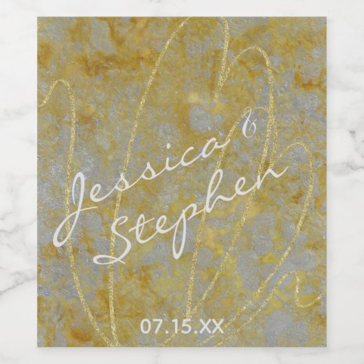 Bruiloft Wijnfles Label Zilveren voering Wijn Etiket (Enkel label)