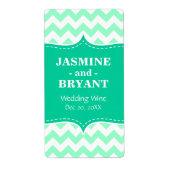 Bruiloft Wijnfles Mint Chevron Patroon Favor Etiket (Voorkant)