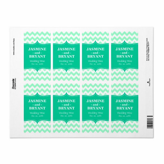 Bruiloft Wijnfles Mint Chevron Patroon Favor Etiket (Full Sheet)