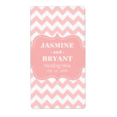 Bruiloft Wijnfles Roze Chevron Patroon Favor Etiket (Voorkant)