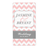 Bruiloft Wijnfles Roze Chevron Patroon Favor Etiket (Voorkant)