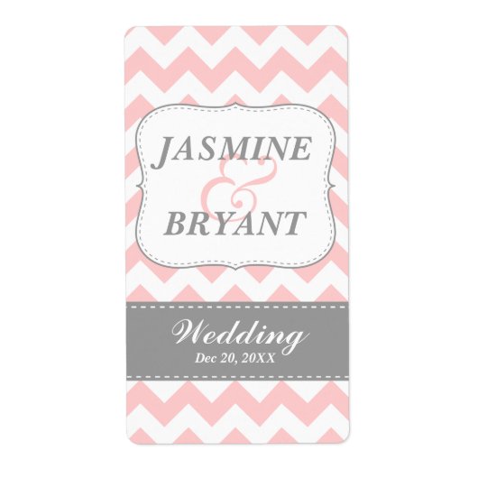 Bruiloft Wijnfles Roze Chevron Patroon Favor Etiket (Voorkant)
