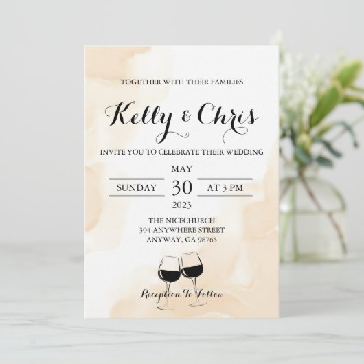 Bruiloft wijnglazen uitnodiging (Staand voorkant)