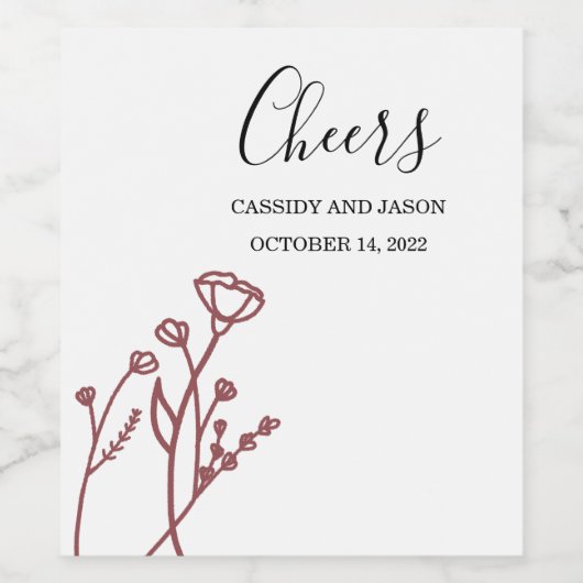 Bruiloft Wijnlabel Dusty Roos Wijn Etiket (Enkel label)