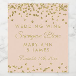 Bruiloft Wijnlabel Gouden Glitter Confetti Blush Wijn Etiket