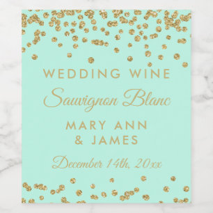 Bruiloft Wijnlabel Gouden Glitter Confetti Mint Wijn Etiket