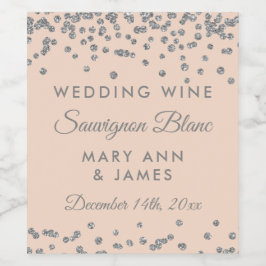Bruiloft Wijnlabel Silver Glitter Confetti Blush Wijn Etiket