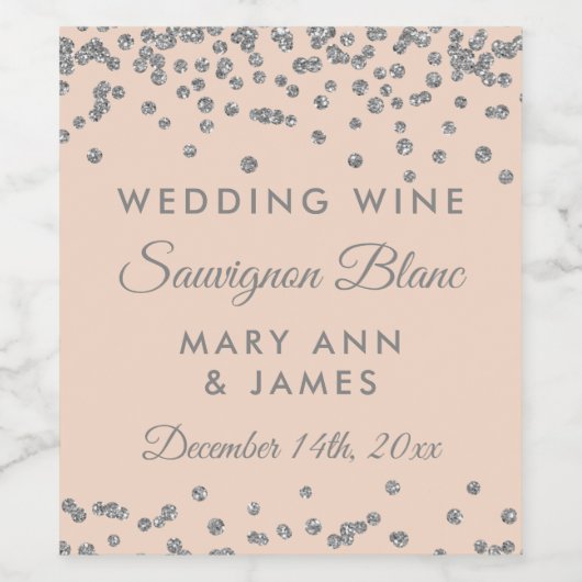 Bruiloft Wijnlabel Silver Glitter Confetti Blush Wijn Etiket (Enkel label)