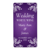 Bruiloft Wijnlabel  Swirls 2 Paarse Etiket (Voorkant)